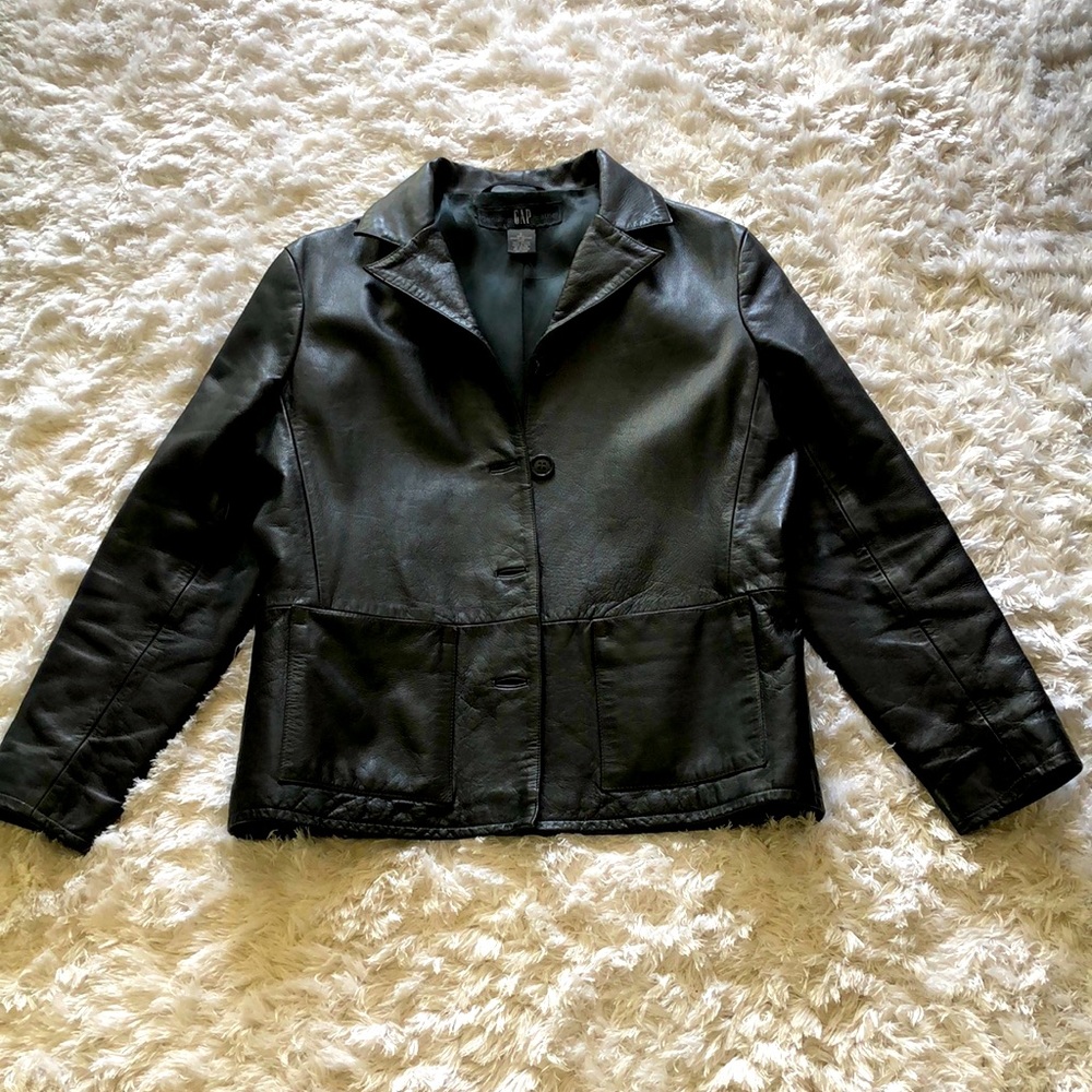 VTG Y2K Gap Women’s Genuine Leather Jacket Size Small (S) Black